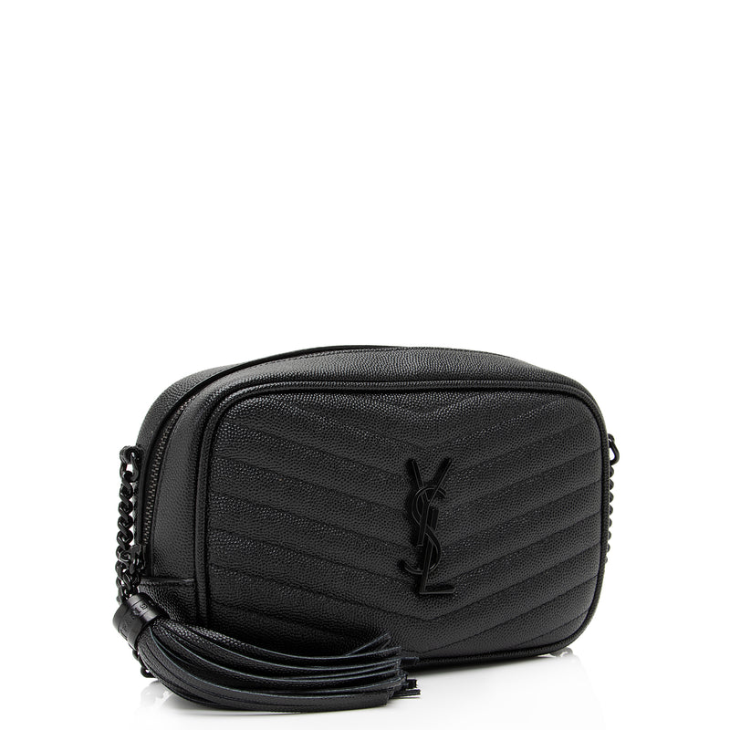 Saint Laurent Mini Lou Quilted Black Grained Leather Camera Bag New