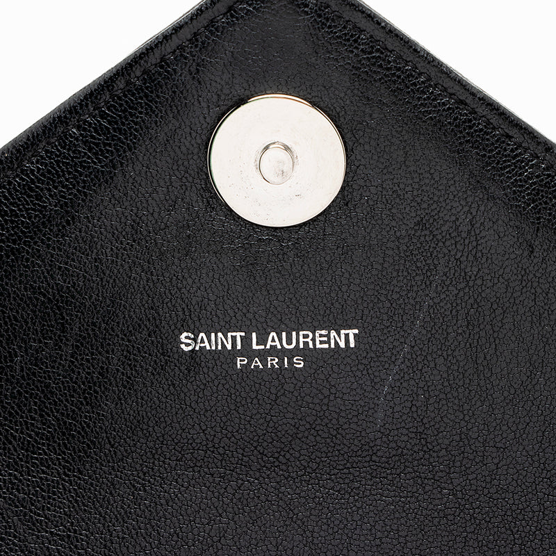 Authentic Vintage YSL Saint Laurent Black Lambskin Leather Round