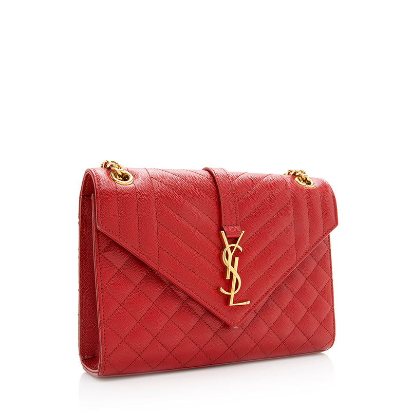 Yves Saint Laurent, Bags, Authentic Monogram Clutch In Quilted Grain De  Poudre Embossed Leather