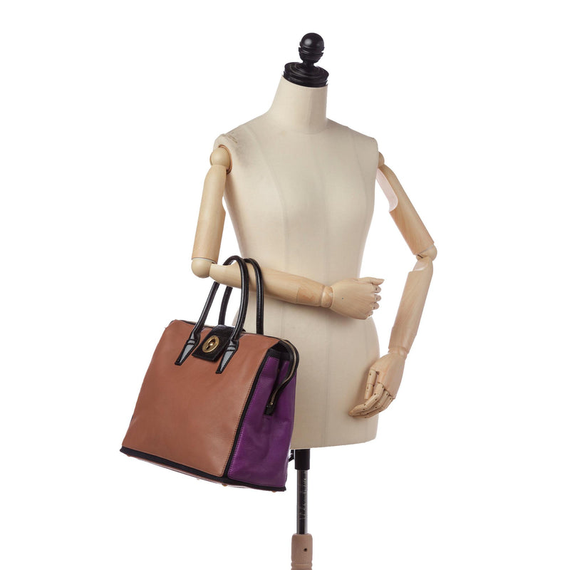 Yves Saint Laurent Purple Leather and Canvas Cabas Muse Two Tote