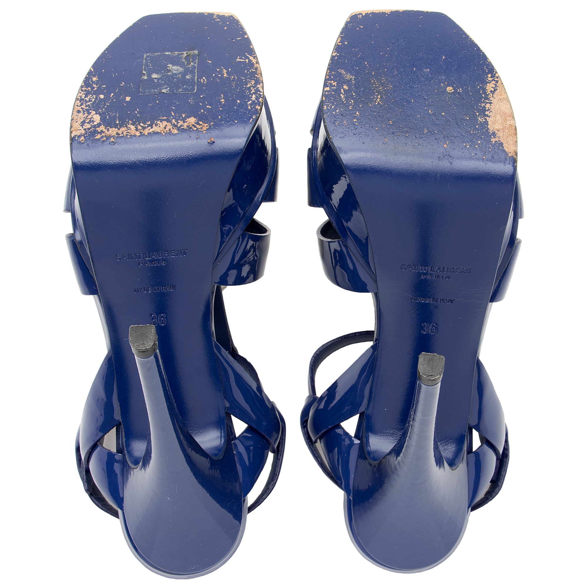 Saint Laurent Patent Leather Tribute Sandals - Size 6 / 36 (SHF-22302)