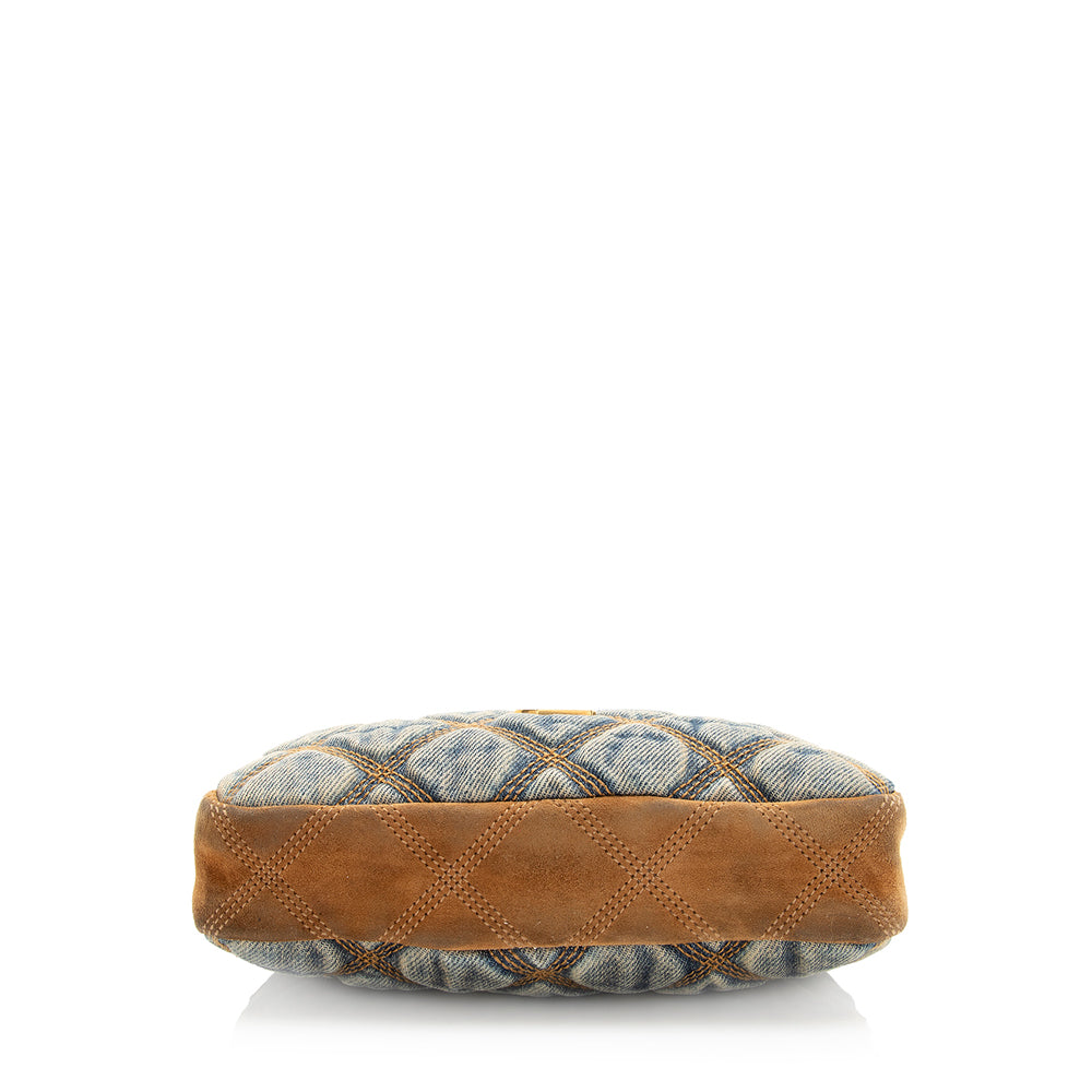 Saint Laurent Quilted Denim Becky Double Zip Crossbody Bag (SHF-20574)