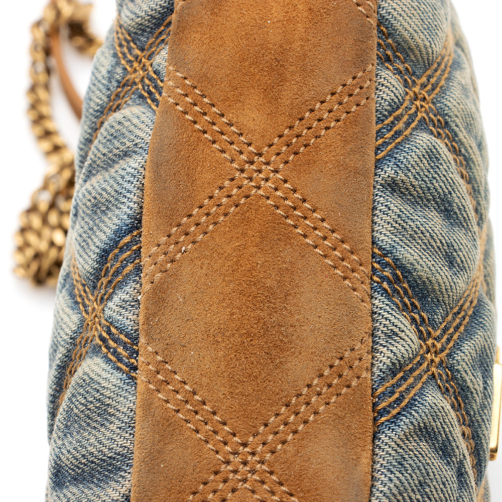 Saint Laurent Quilted Denim Becky Double Zip Crossbody Bag (SHF-20574)