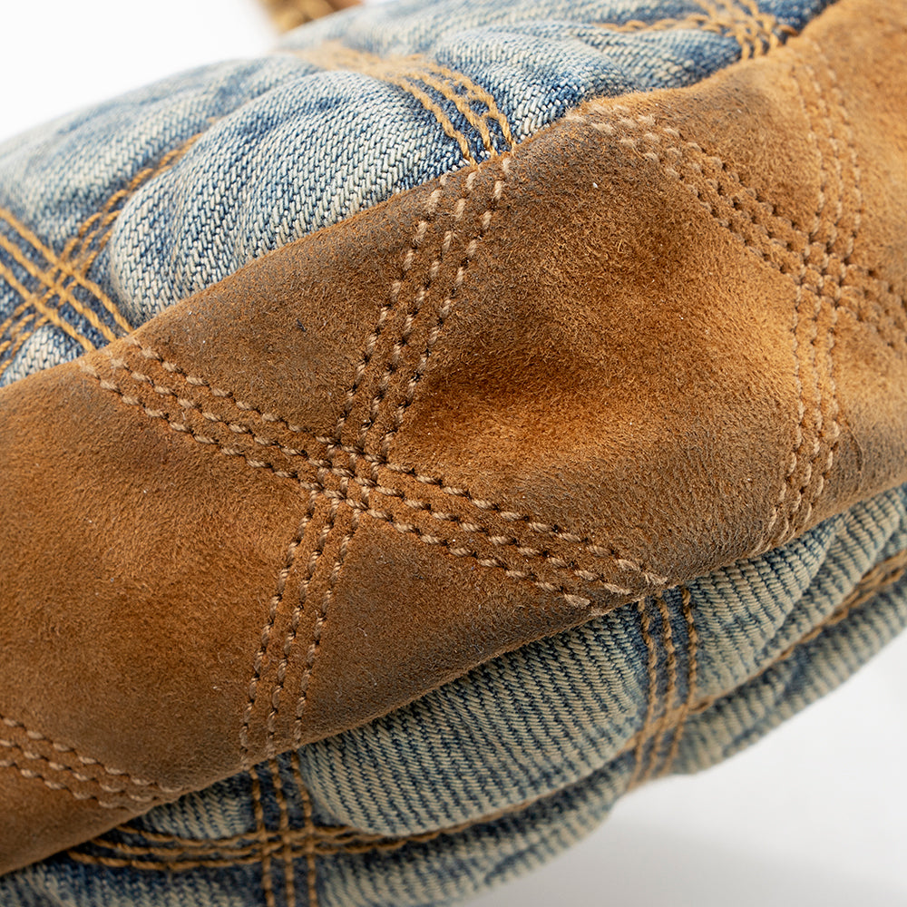 Saint Laurent Quilted Denim Becky Double Zip Crossbody Bag (SHF-20574)