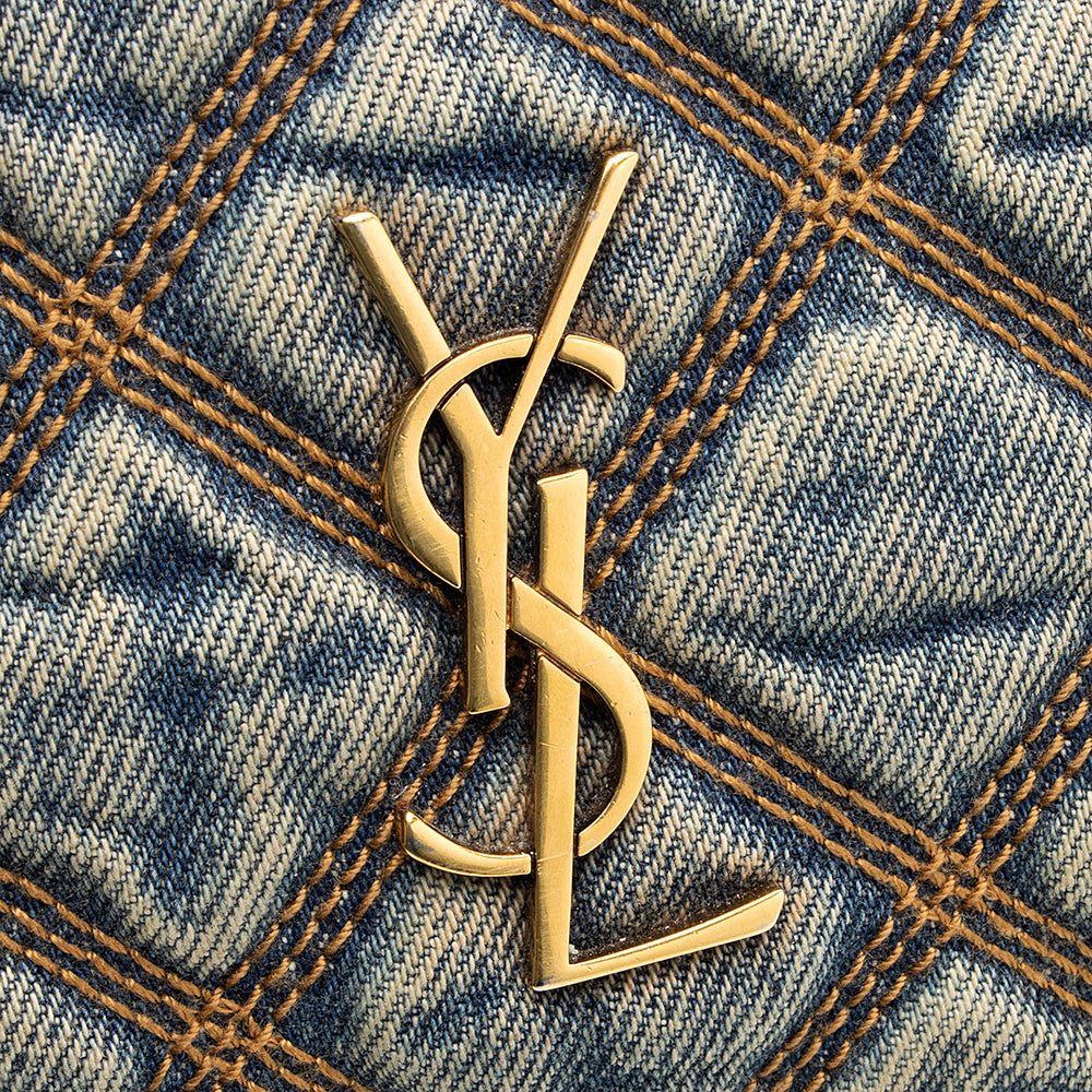 Saint Laurent Quilted Denim Becky Double Zip Crossbody Bag (SHF-20574)