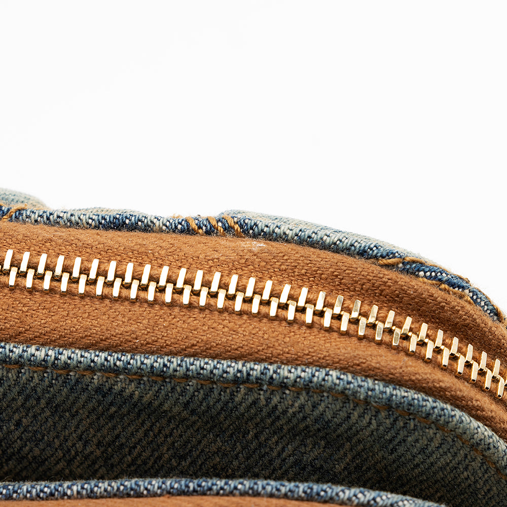 Saint Laurent Quilted Denim Becky Double Zip Crossbody Bag (SHF-20574)