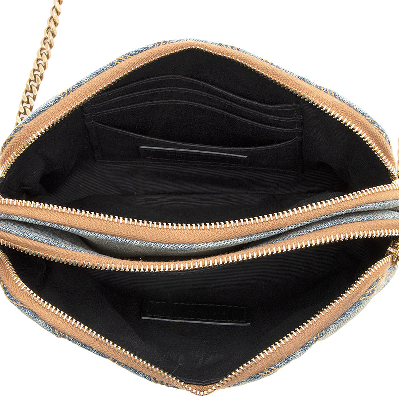 Saint Laurent Quilted Denim Becky Double Zip Crossbody Bag (SHF-20574)