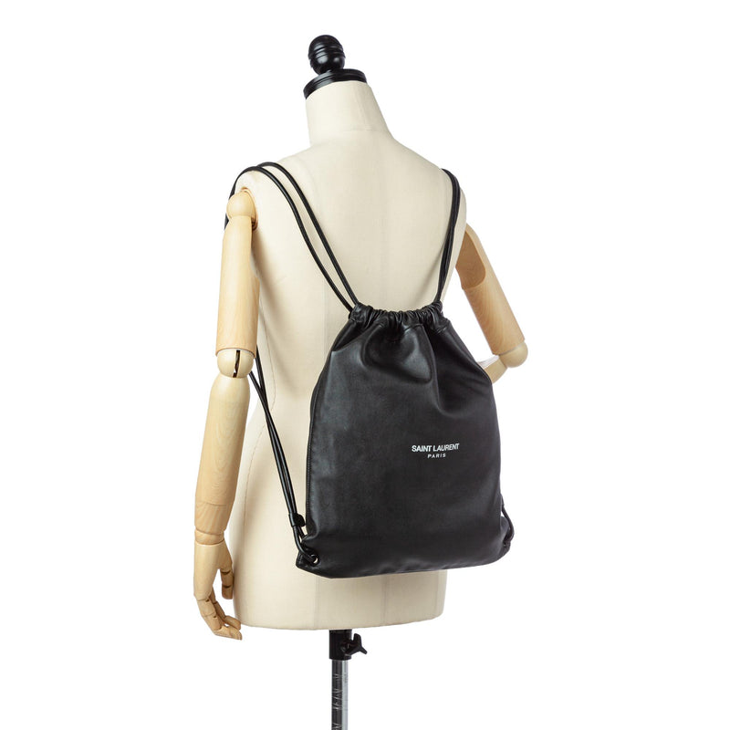 Saint Laurent Teddy Drawstring Leather Backpack (SHG-24541)