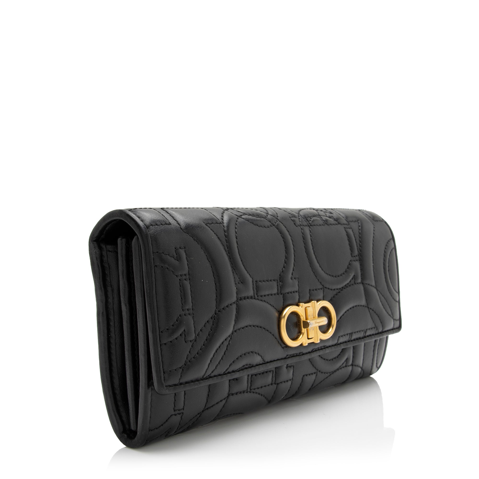 Salvatore Ferragamo Embossed Leather Gancini Continental Wallet (SHF-ROtTGL)