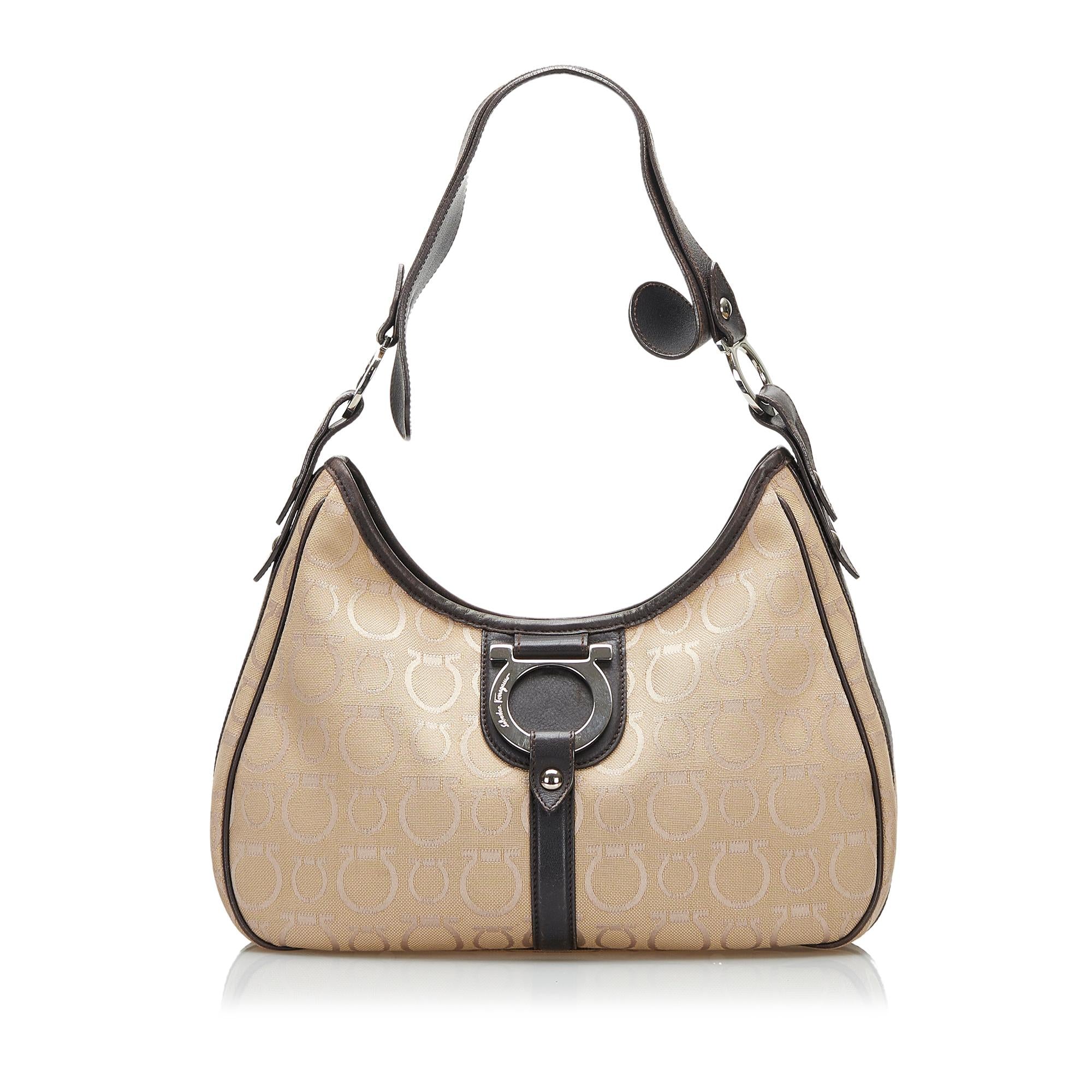 Salvatore Ferragamo Gancini Buckle Canvas Shoulder Bag (SHG-37798)