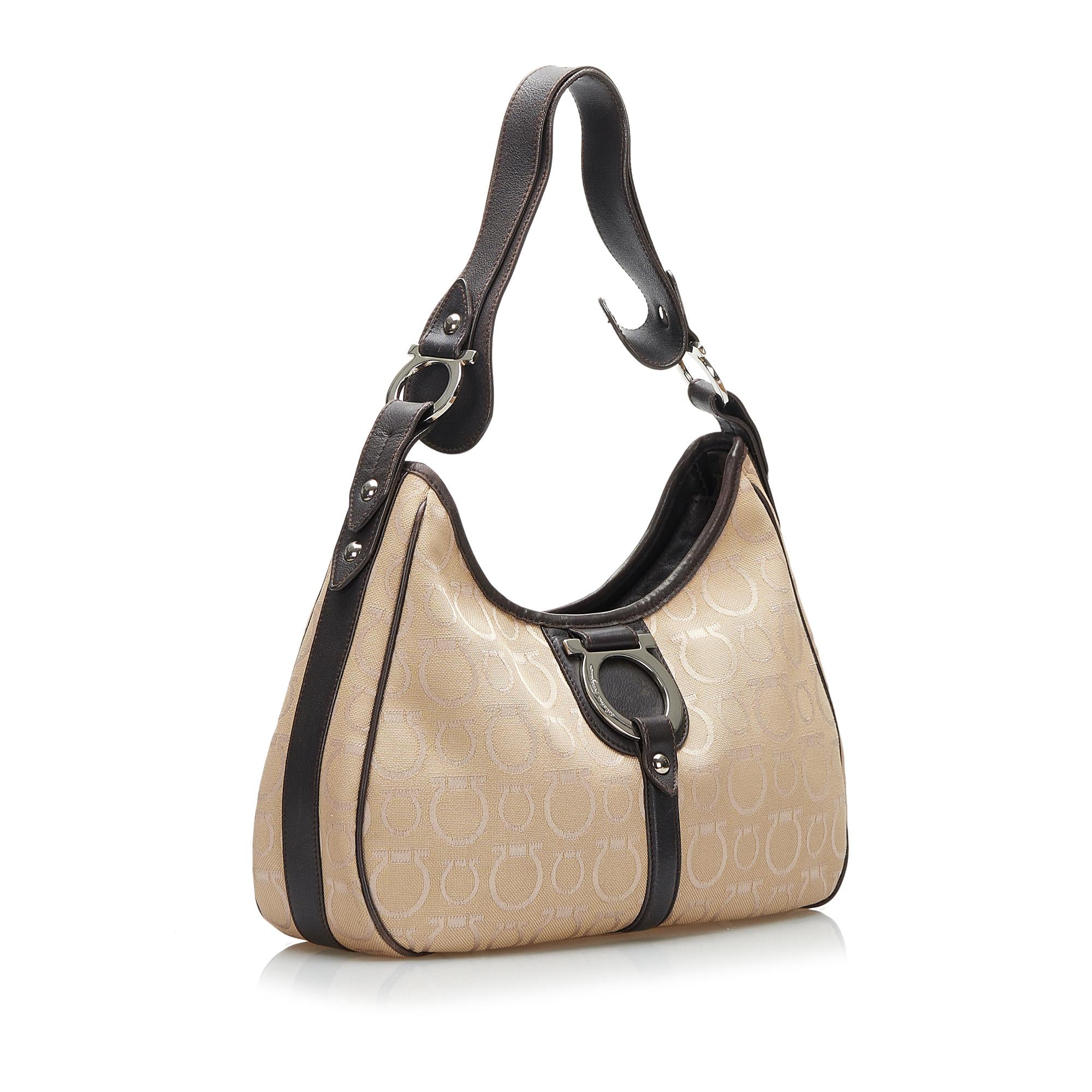 Salvatore Ferragamo Gancini Buckle Canvas Shoulder Bag (SHG-37798)