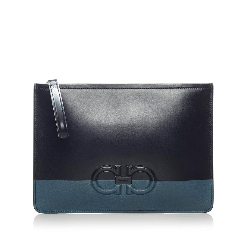 Salvatore Ferragamo Gancini Leather Clutch Bag (SHG-31369)