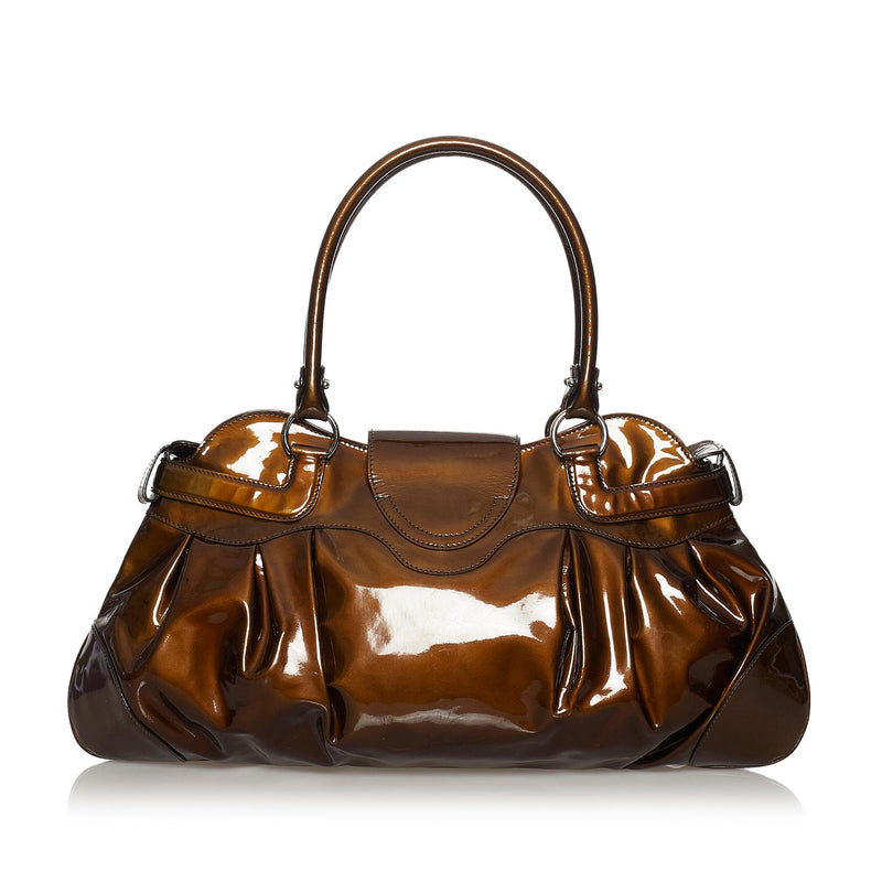 Salvatore Ferragamo Gancini Marisa Patent Leather Handbag (SHG-30335)