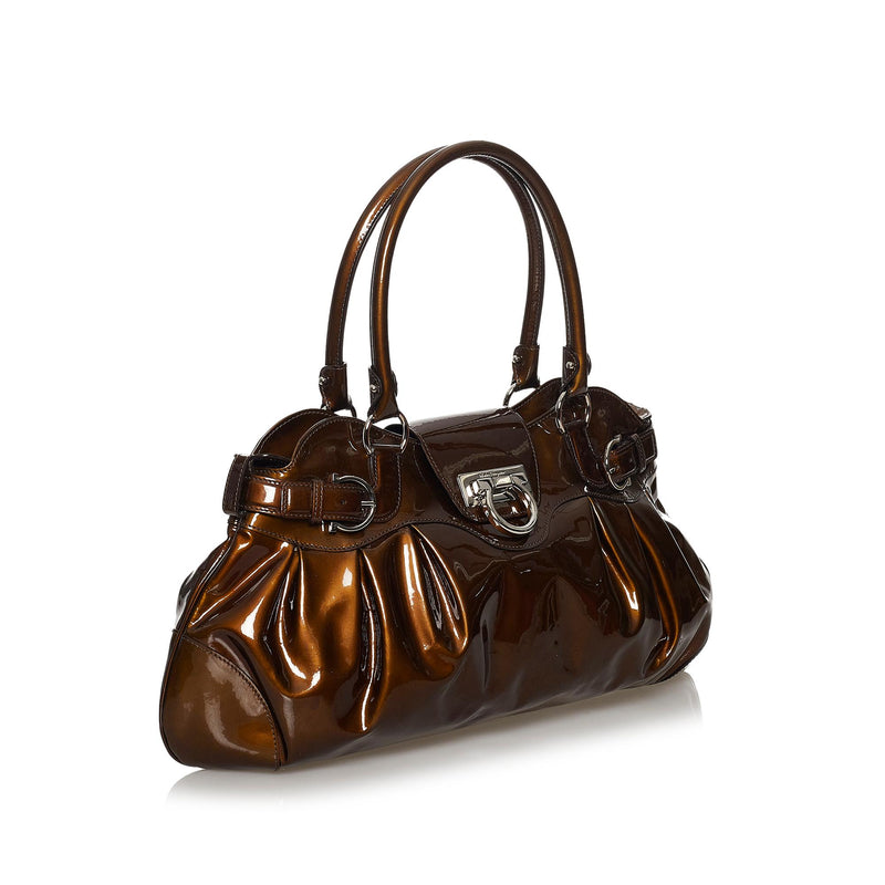 Salvatore Ferragamo Gancini Marisa Patent Leather Handbag (SHG-30335)