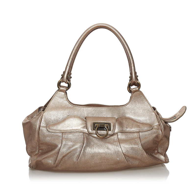 Salvatore Ferragamo Gancini Metallic Leather Handbag (SHG-29648)