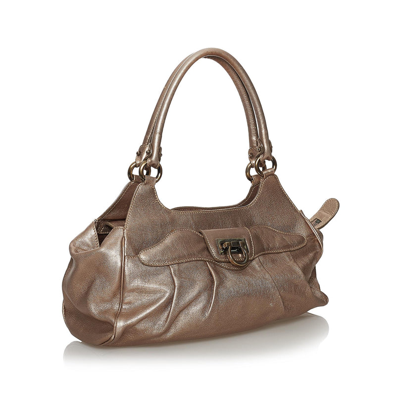 Salvatore Ferragamo Gancini Metallic Leather Handbag (SHG-29648)