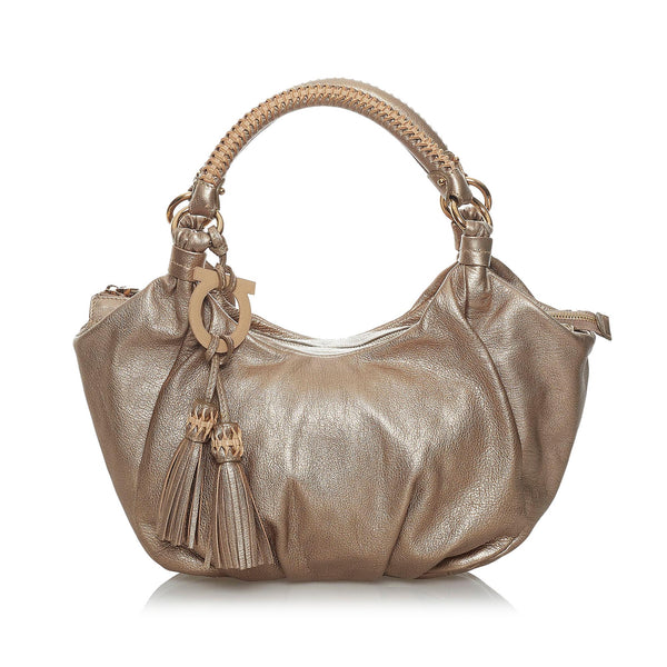 Salvatore Ferragamo Gancini Metallic Leather Handbag (SHG-33830)