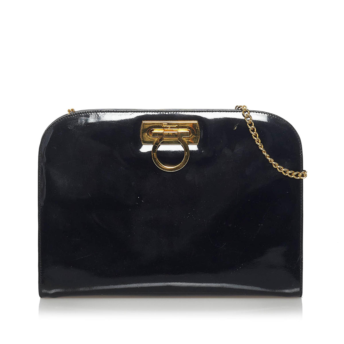Salvatore Ferragamo Gancini Patent leather shoulder bag! Salvatore Ferragamo Gancini Shoulder Bag Leather Vinyl Black  main image 2
