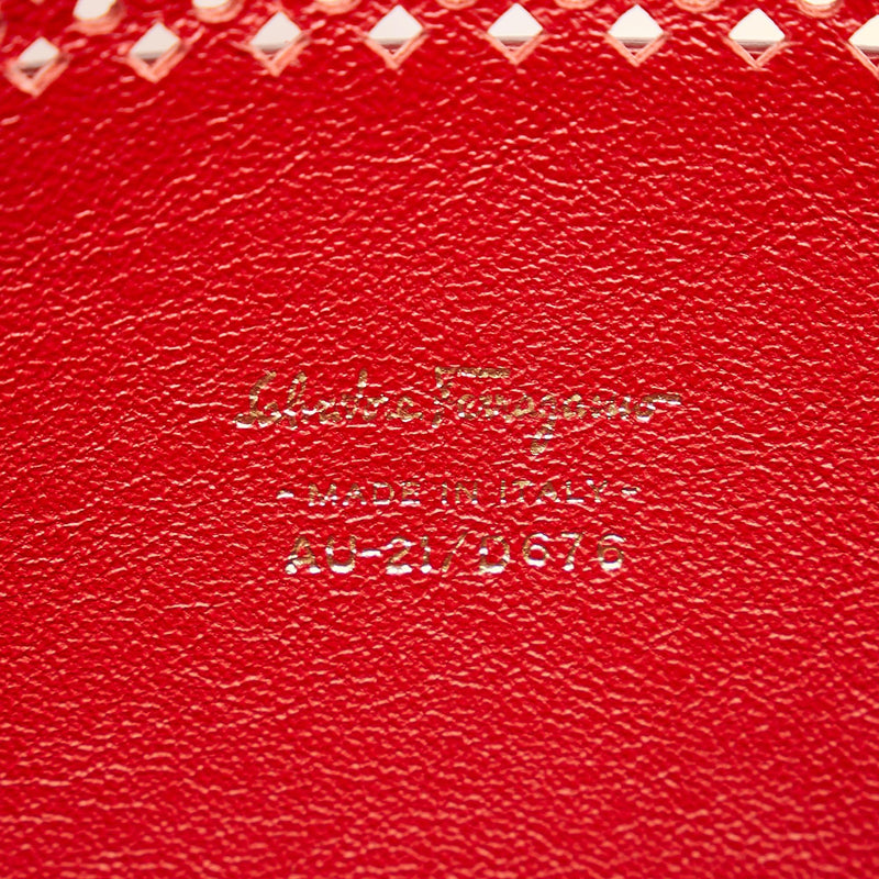Salvatore Ferragamo Gancini Perforated Leather Chain Shoulder Bag (SHG-36799)