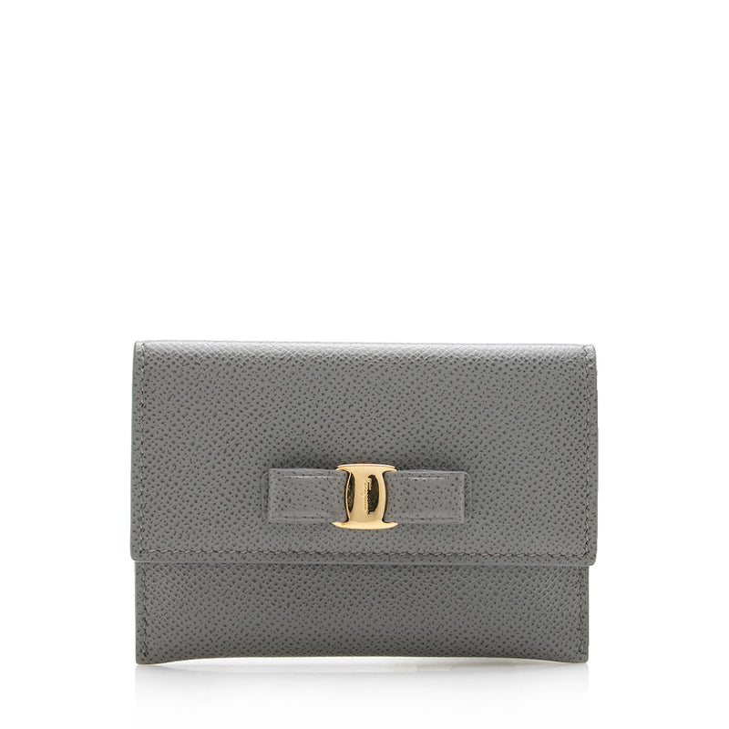 Salvatore Ferragamo Leather Bow Card Case Wallet (SHF-16182)
