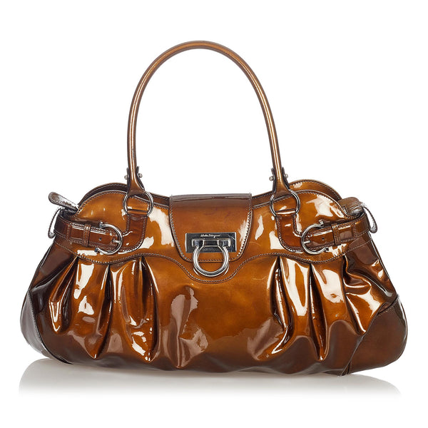 Salvatore Ferragamo Marisa Patent Leather Shoulder Bag (SHG-23837)