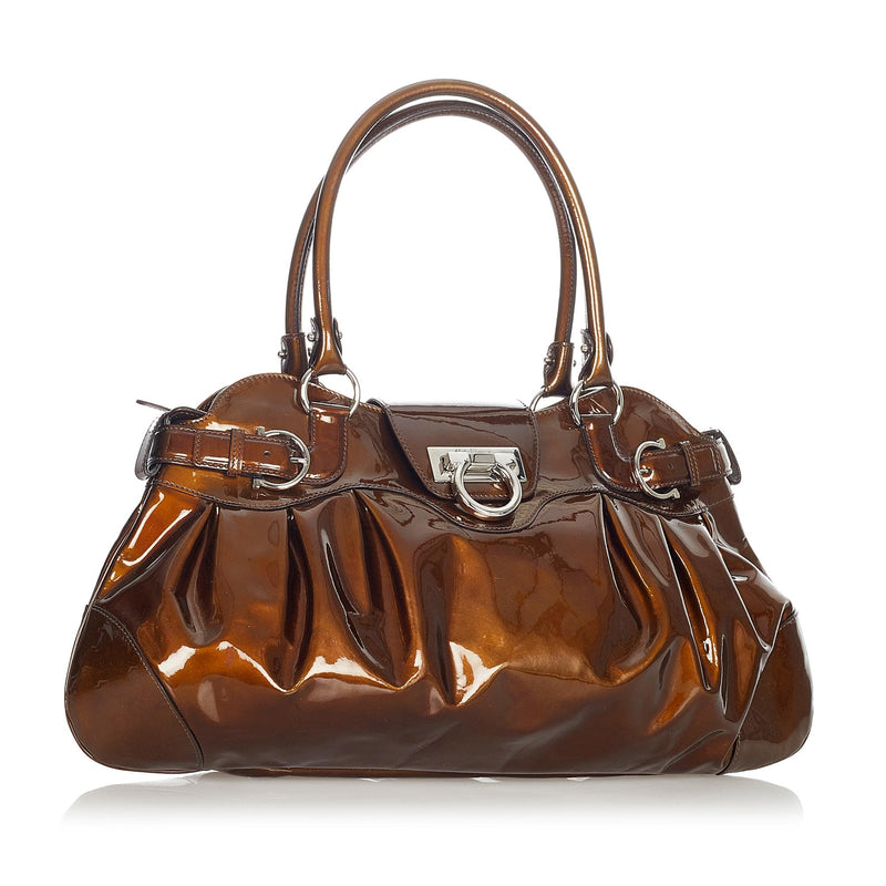Salvatore Ferragamo Marisa Patent Leather Shoulder Bag (SHG-23837)