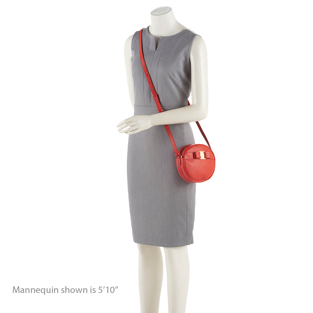 Salvatore Ferragamo Saffiano Leather Round Vara Crossbody Bag (SHF-16302)