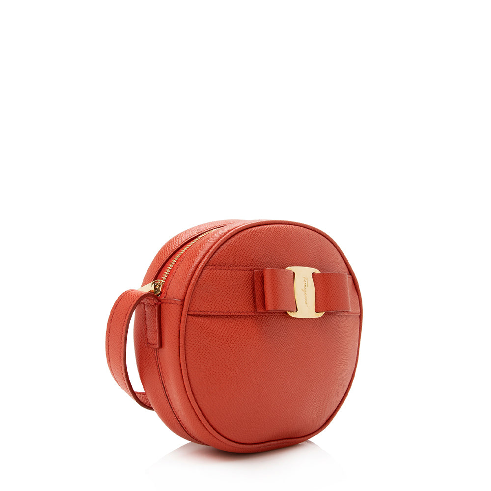 Salvatore Ferragamo Saffiano Leather Round Vara Crossbody Bag (SHF-16302)