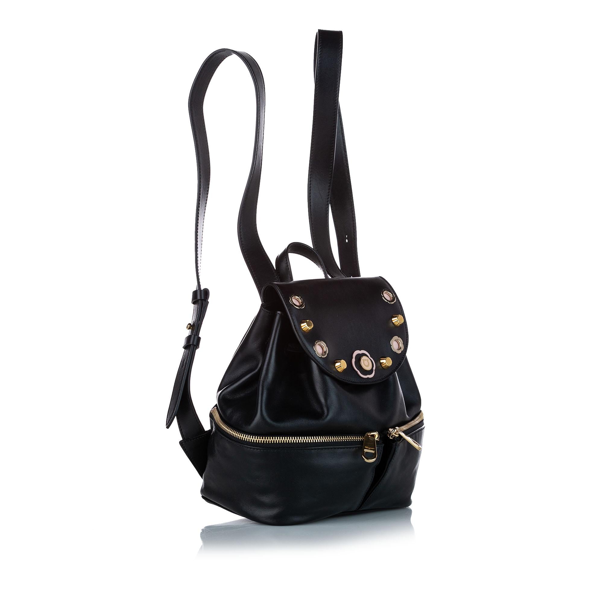 Salvatore Ferragamo Studded Leather Drawstring Backpack (SHG-20731)