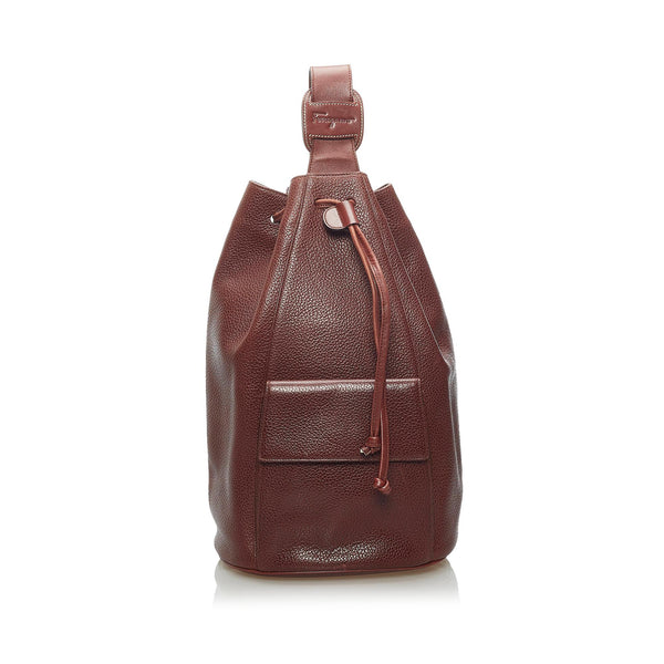 Salvatore Ferragamo Vara Drawstring Leather Backpack (SHG-34197)
