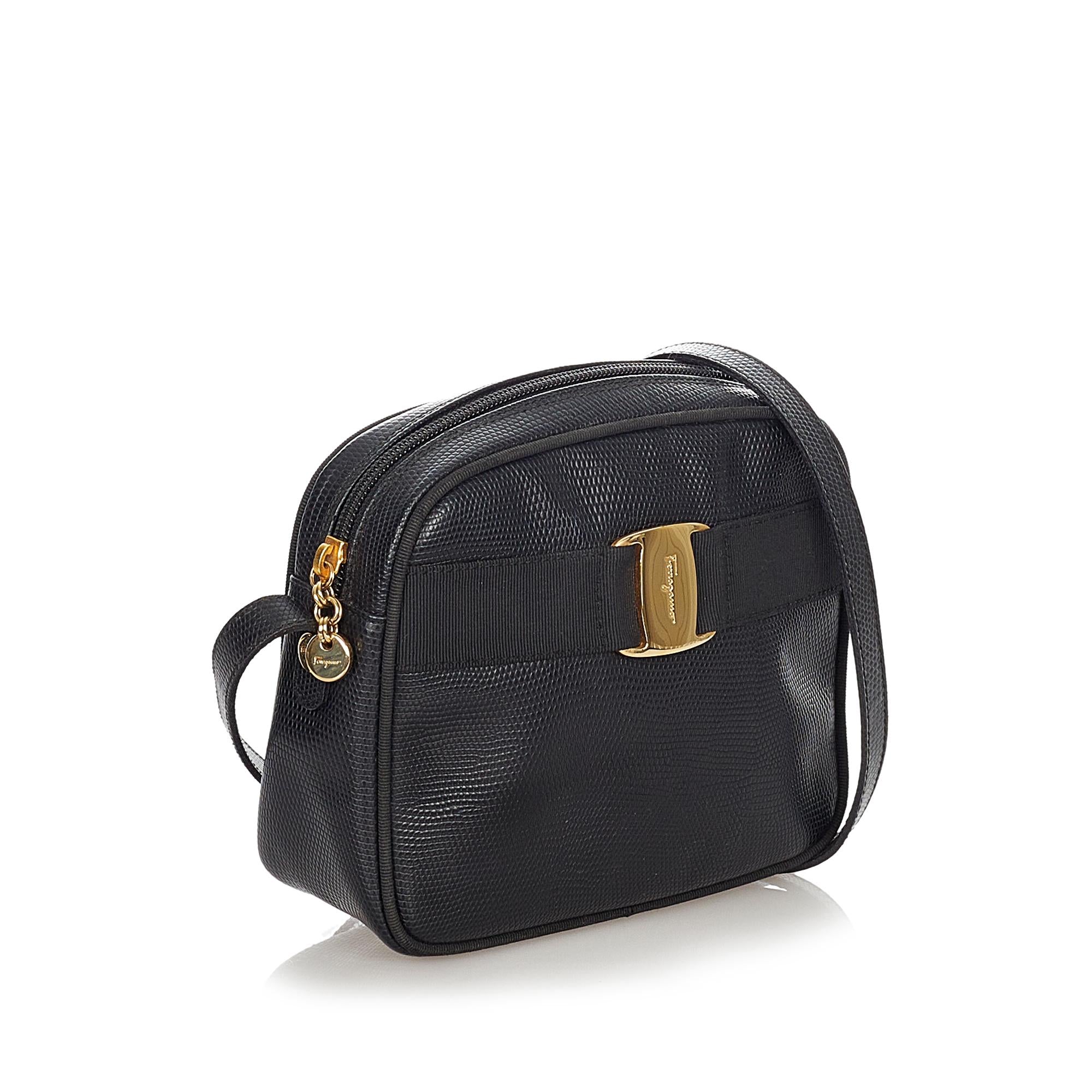 Salvatore Ferragamo Vara Embossed Leather Crossbody Bag (SHG-23496)