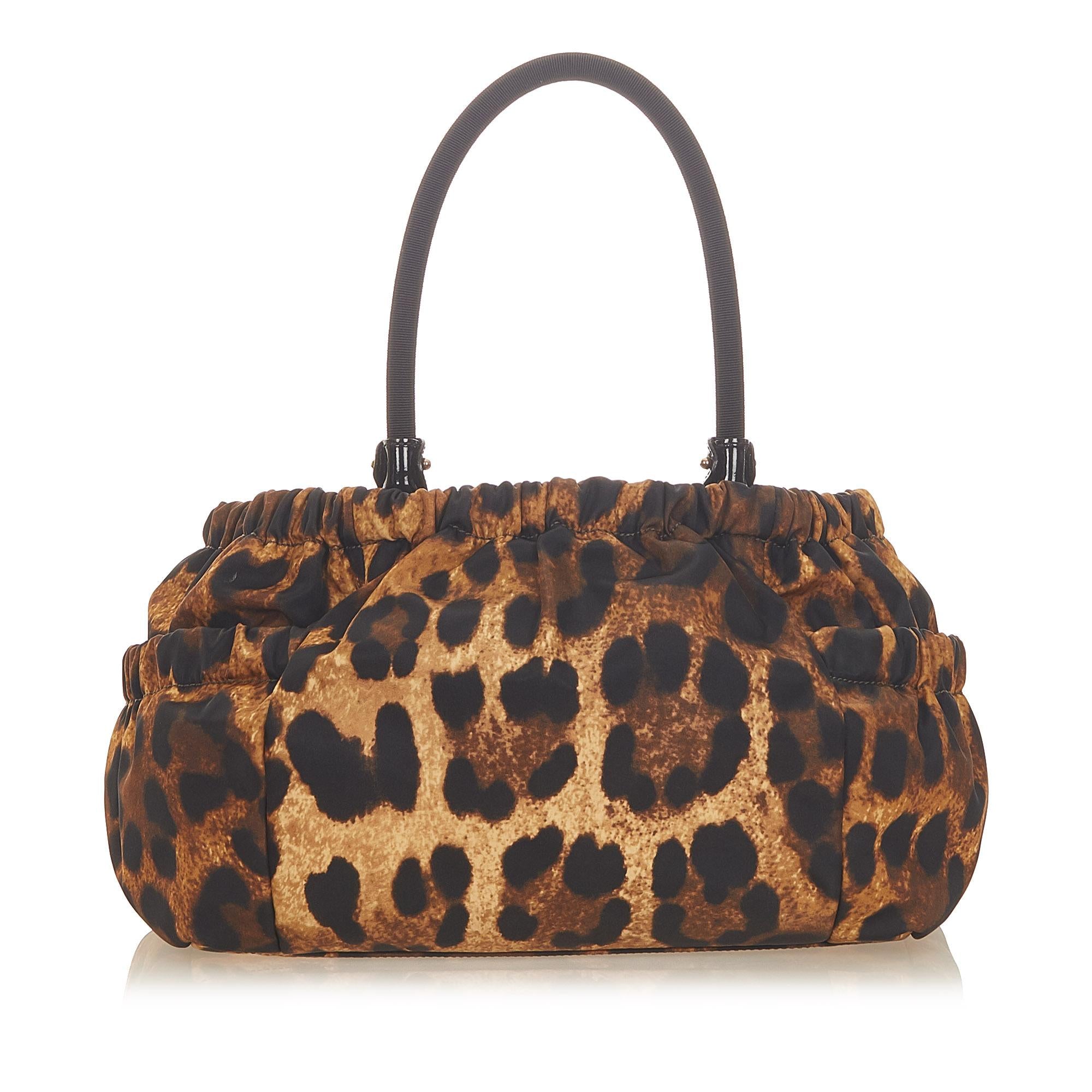 Salvatore Ferragamo Vara Leopard Print Nylon Handbag (SHG-20179)