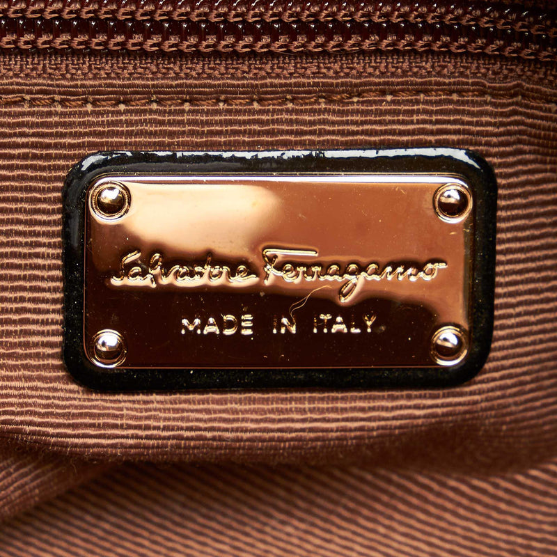 Salvatore Ferragamo Vara Leopard Print Nylon Handbag (SHG-20179)