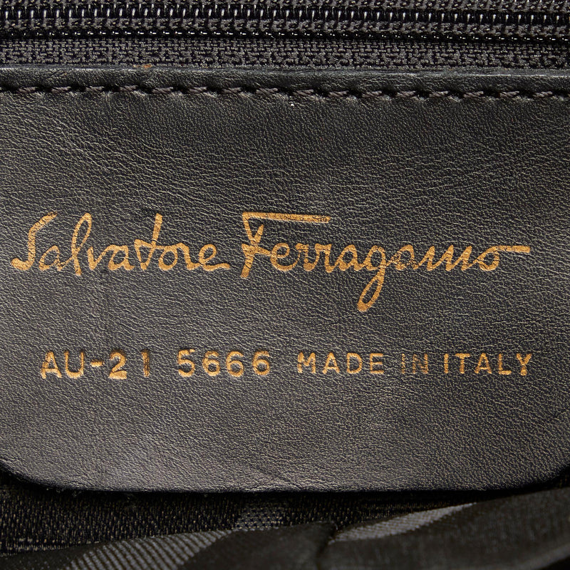 Salvatore Ferragamo Vara Tiered Grosgrain Drawstring Bucket Bag (SHG-24917)