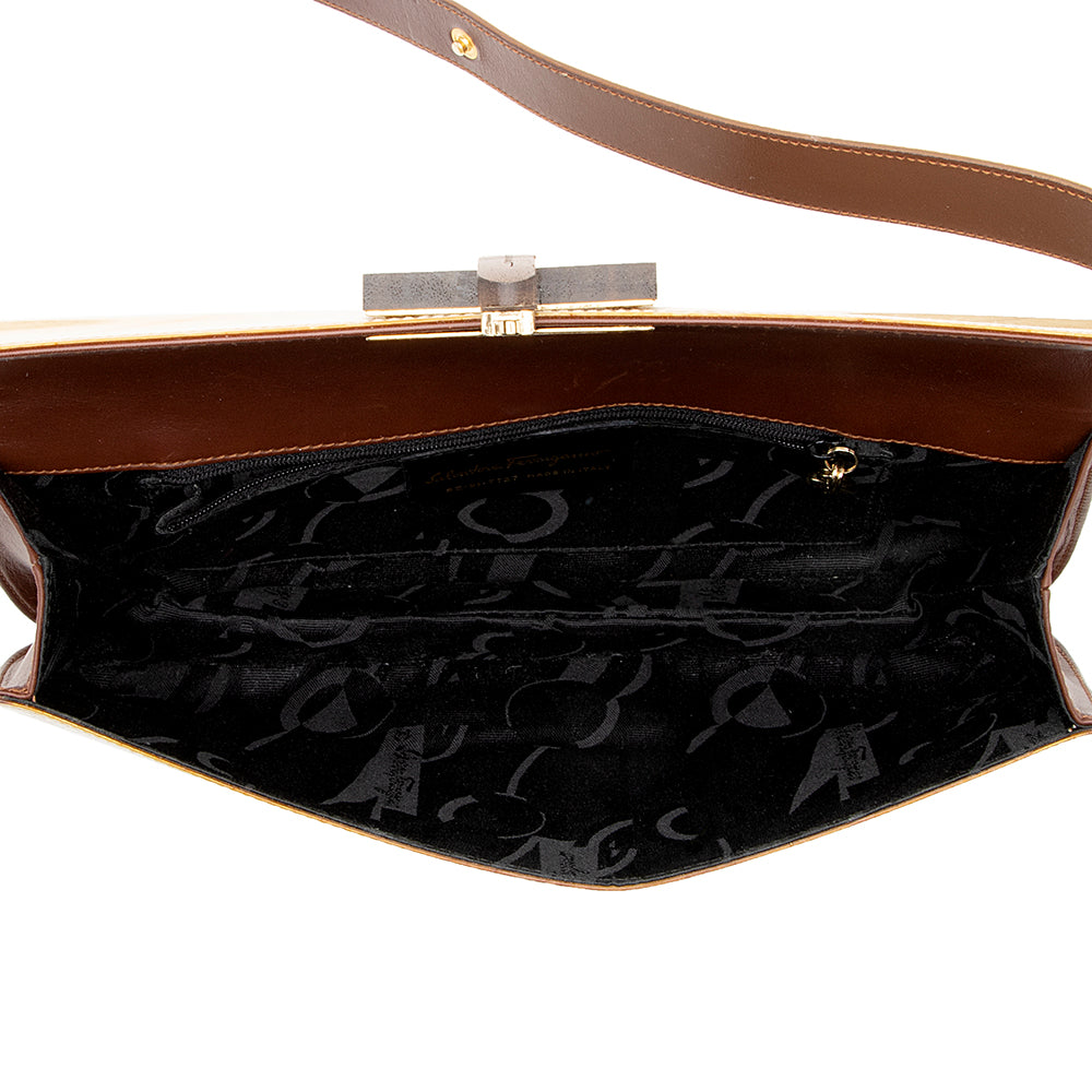 Salvatore Ferragmo Vintage Patent Leather Wood Logo Shoulder Bag (SHF-18156)