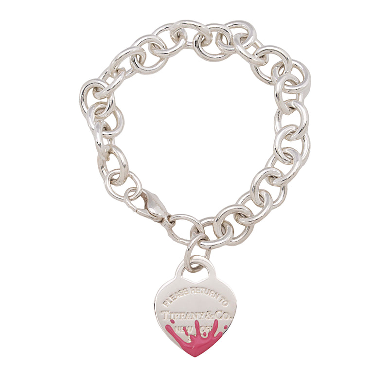 Tiffany  Co Color Splash Heart Tag Bracelet  Pink Sterling Silver  Charm Bracelets  TIF231662  The RealReal