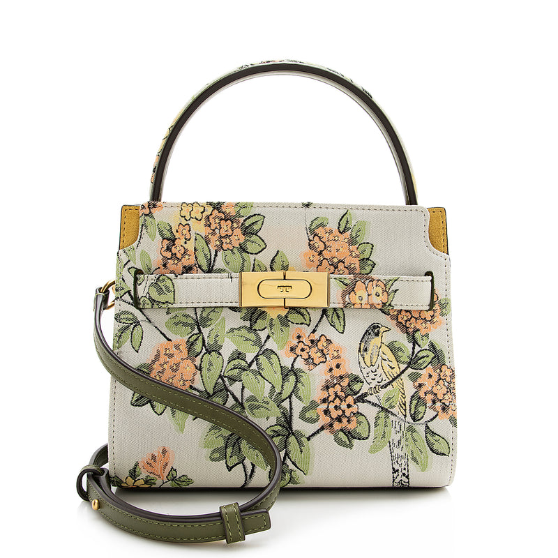 Tory Burch Canvas Lee Radziwill Petite Double Satchel (SHF-22355) – LuxeDH