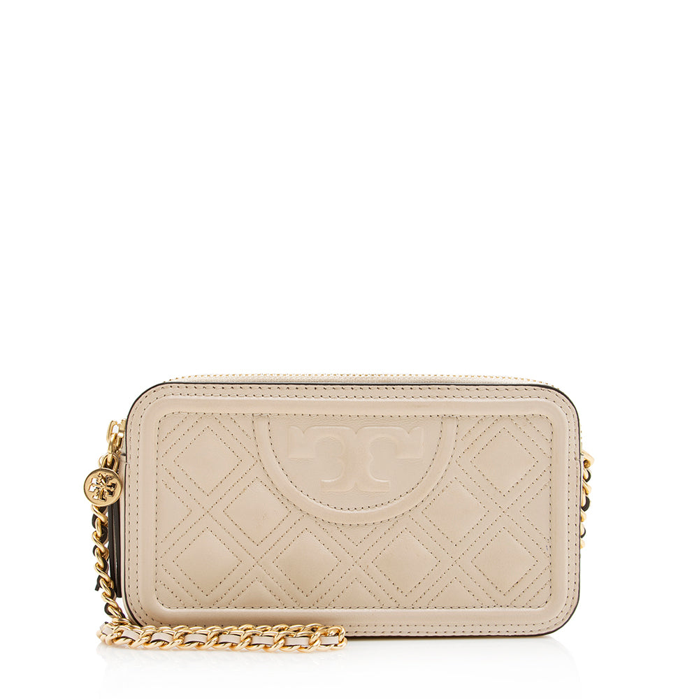 Tory Burch Embossed Leather Fleming Double Zip Mini Bag (SHF-20737)