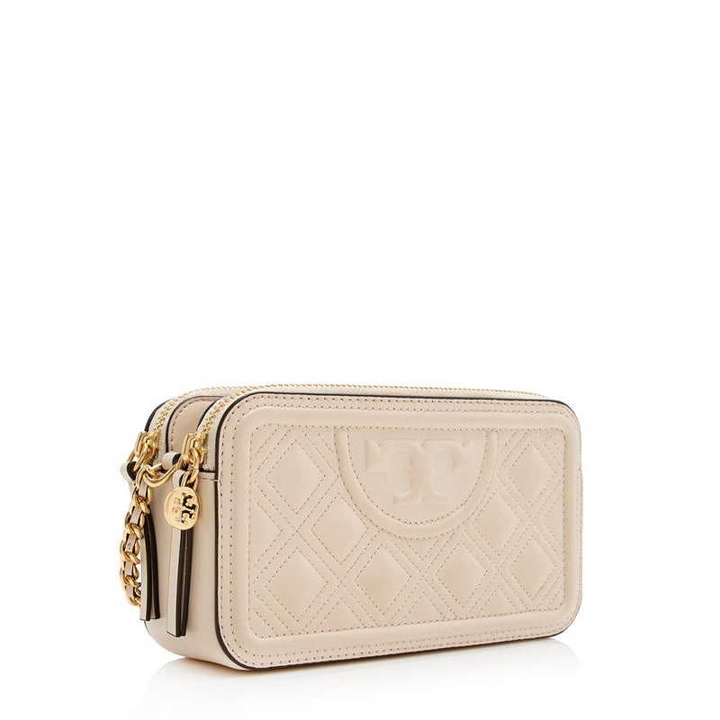 Tory Burch Embossed Leather Fleming Double Zip Mini Bag (SHF-20737)