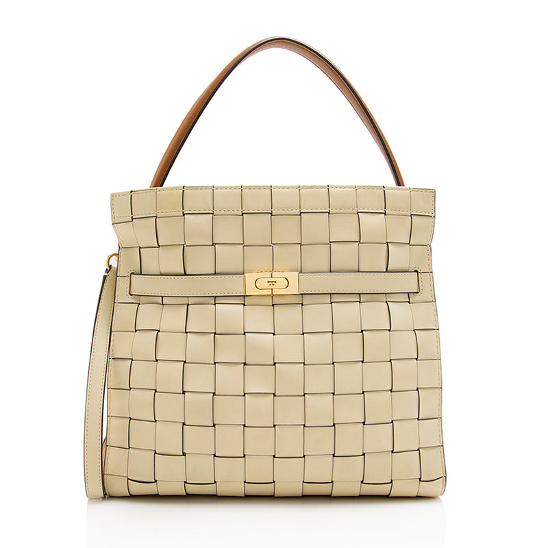 Tory Burch Leather Lee Radziwill Woven Double Satchel (SHF-21758)