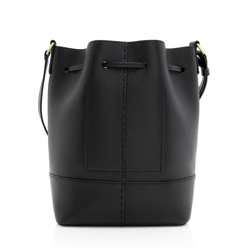 Tory Burch Mcgraw Small Leather Bucket Bag In Black