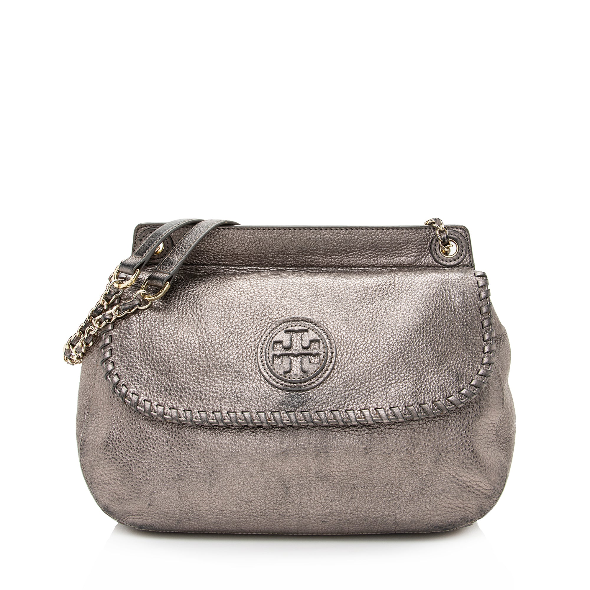 Tory Burch Metallic Leather Marion Saddle Bag (SHF-22337)