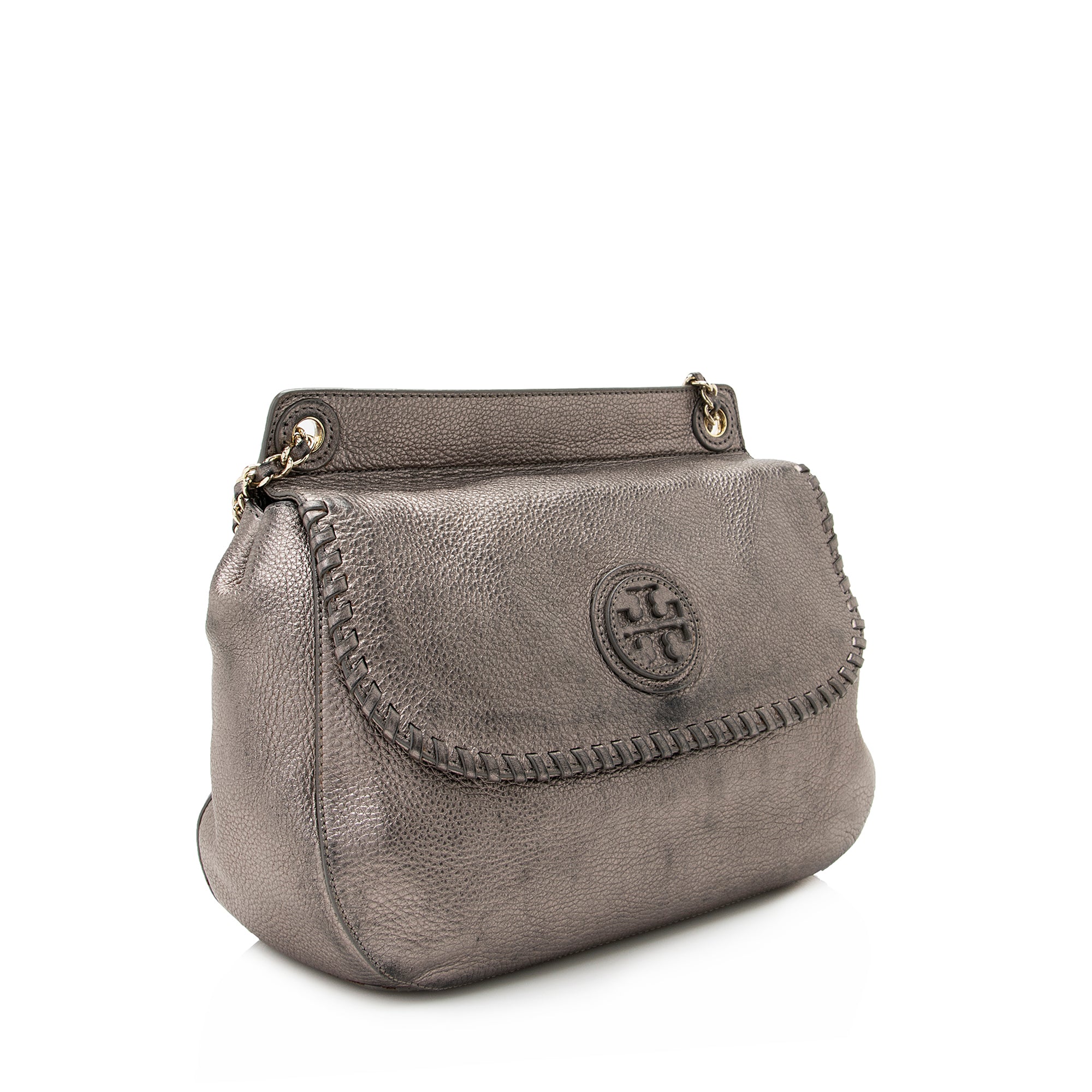 Tory Burch Metallic Leather Marion Saddle Bag (SHF-22337)