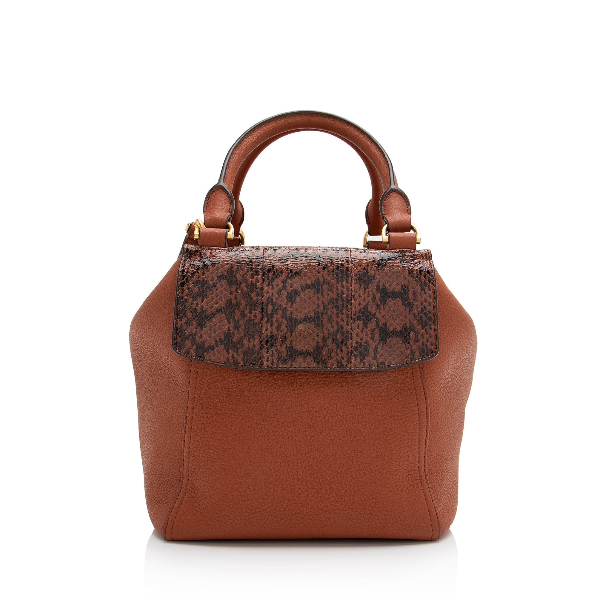 Tory Burch Pebbled Leather Python Half Moon Top Handle Satchel (SHF-23373)