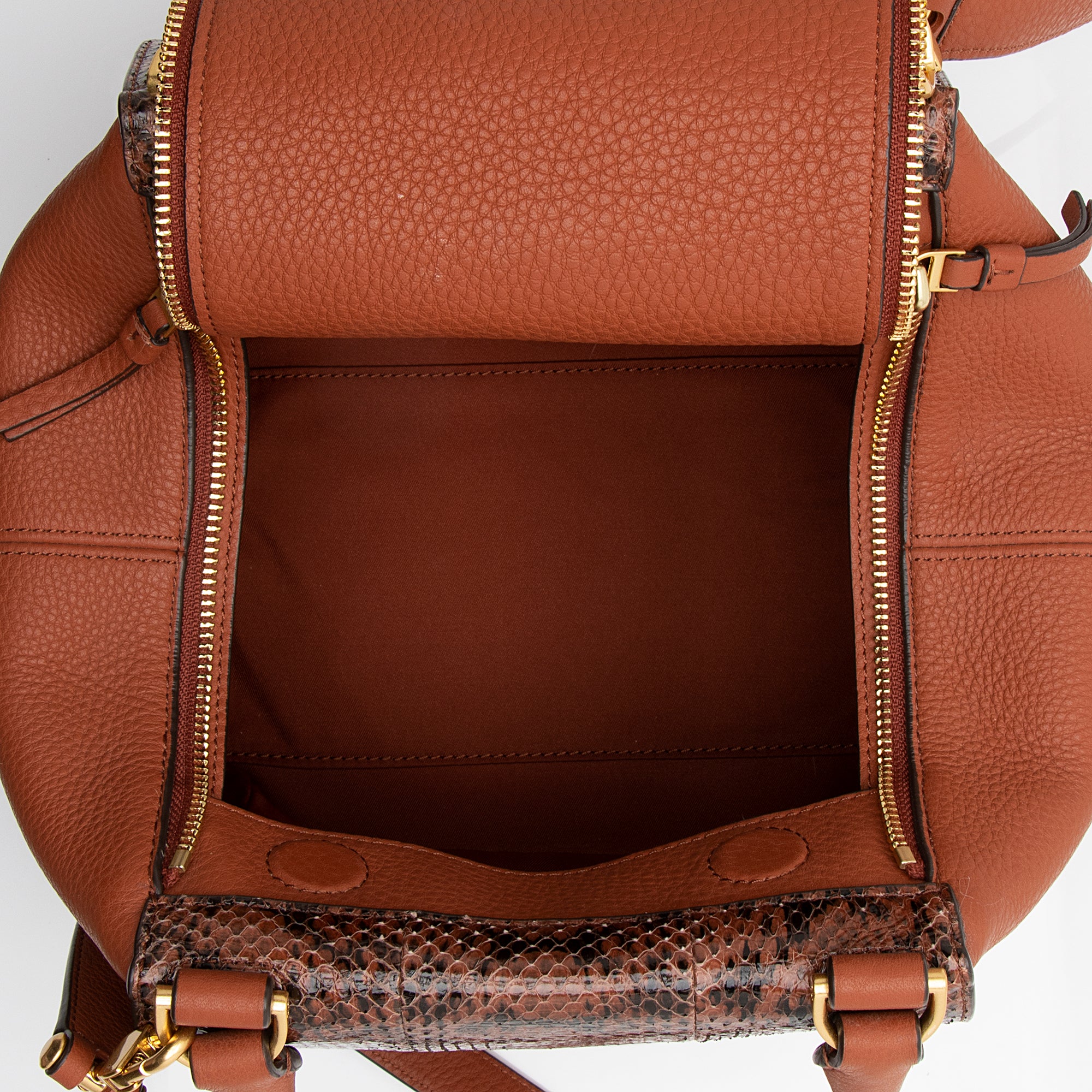 Tory Burch Pebbled Leather Python Half Moon Top Handle Satchel (SHF-23373)