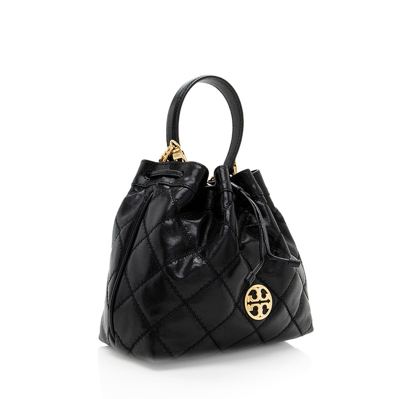 Tory Burch Quilted Leather Fleming Bucket Bag (SHF-18924)