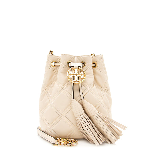 Tory Burch Quilted Leather Fleming Mini Bucket Bag (SHF-19748)