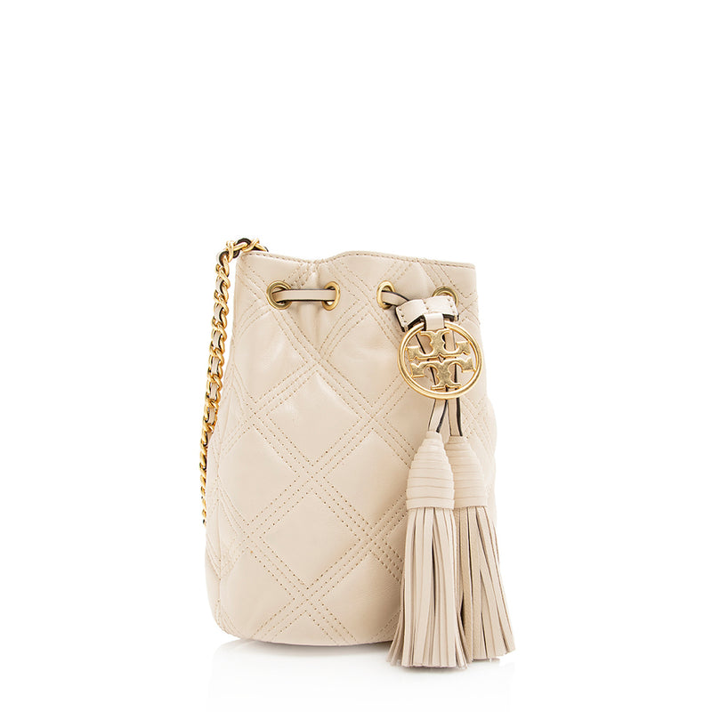 Tory Burch Quilted Leather Fleming Mini Bucket Bag (SHF-20223)