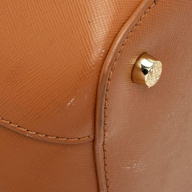 Tory Burch Robinson Saffiano Ivory Perforated Double Zip Tote Handbag