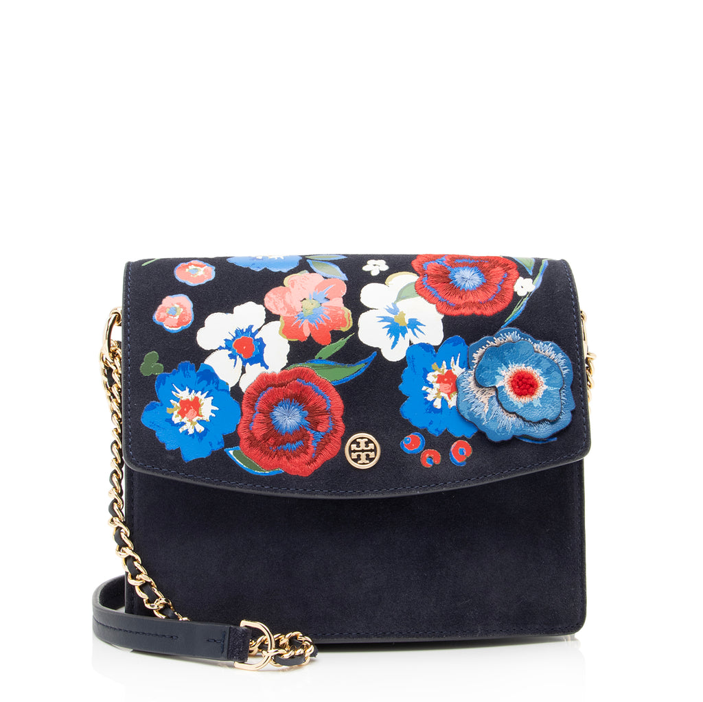 Tory Burch Suede Embroidered Floral Parker Convertible Shoulder Bag (S –  LuxeDH